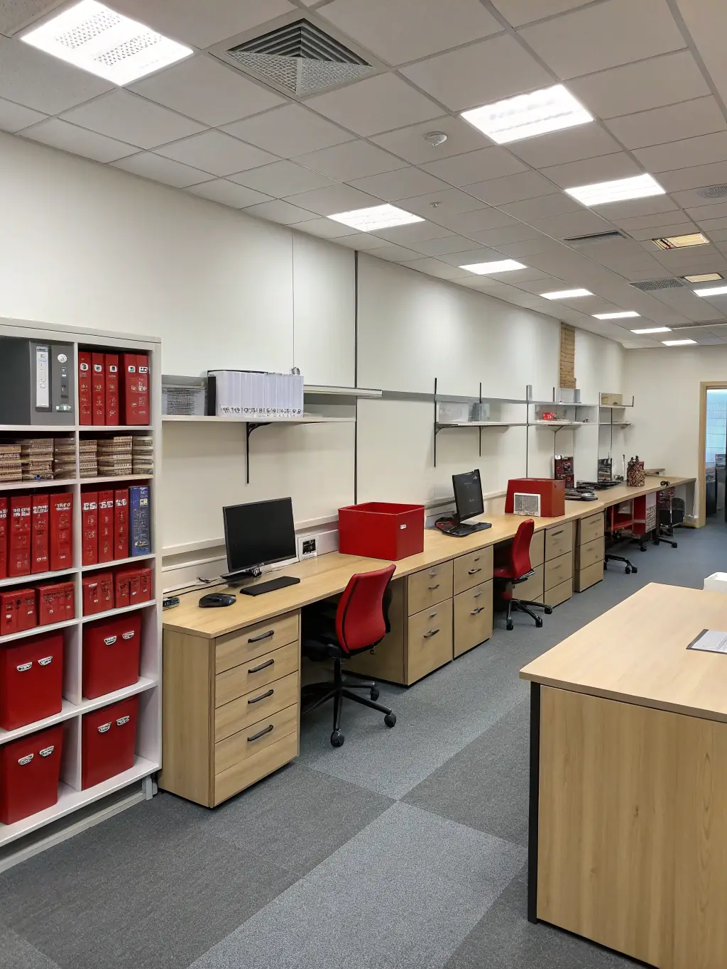 A medium shot of a clean and organized office space after junk removal, showcasing the efficiency of Hual Junk Removal's services.