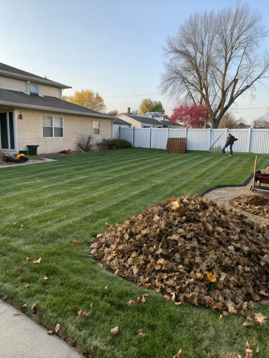 A picture of a backyard after a thorough yard waste removal, highlighting the cleanliness.